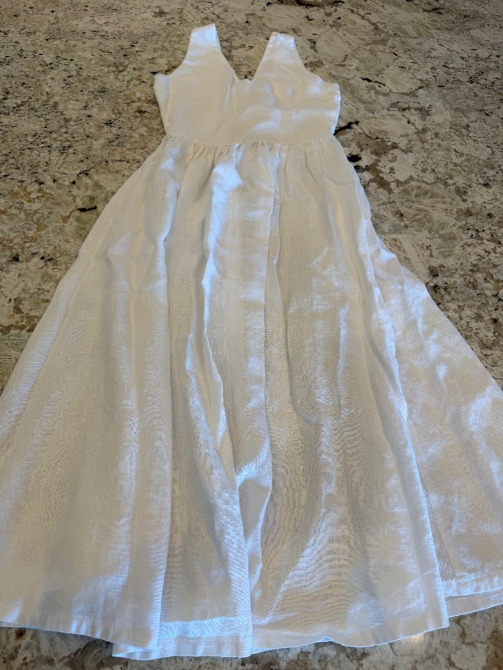 LINEN HANDMADE STUDIO "Lilly" Lace Up Back White 100% European Fine Linen V-Neck